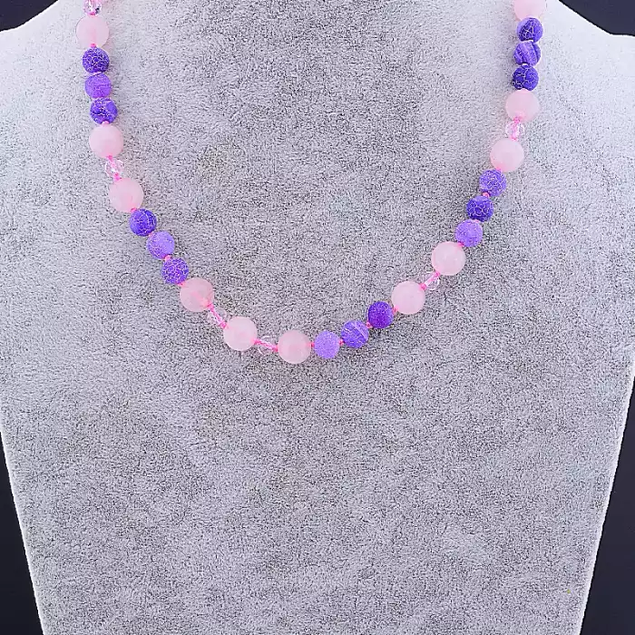 🏷️️ Намисто Рожевий кварц, Агат, Чеський кришталь 48 см ss_82716