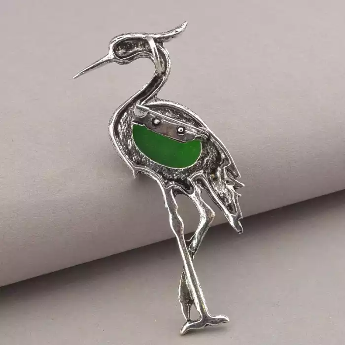 🏷️️ Брошка-кулон птах Хризопраз 85x30 мм ss_73948