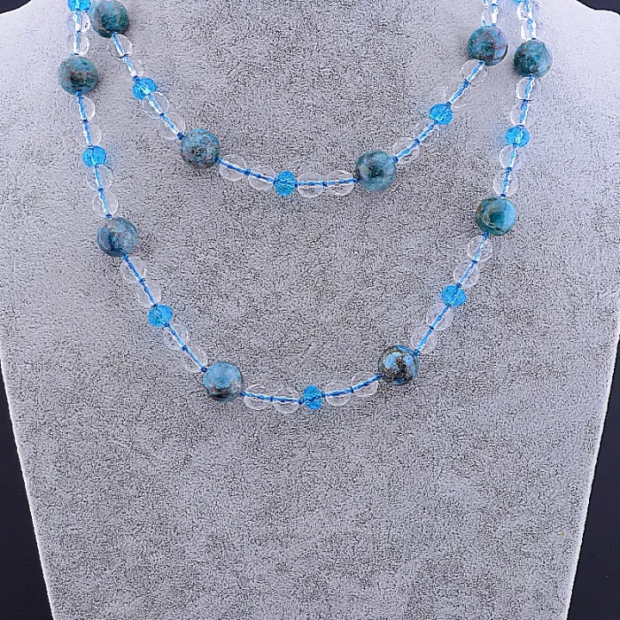 🏷️️ Намисто Апатит, Гірський кришталь, Чеський кришталь 100 см ss_84628