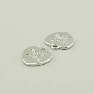 Кулон риби серце Фіаніт 14х13 (родій)