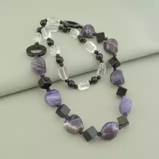 Намисто Аметист, Агат, Гірський кришталь 80 см