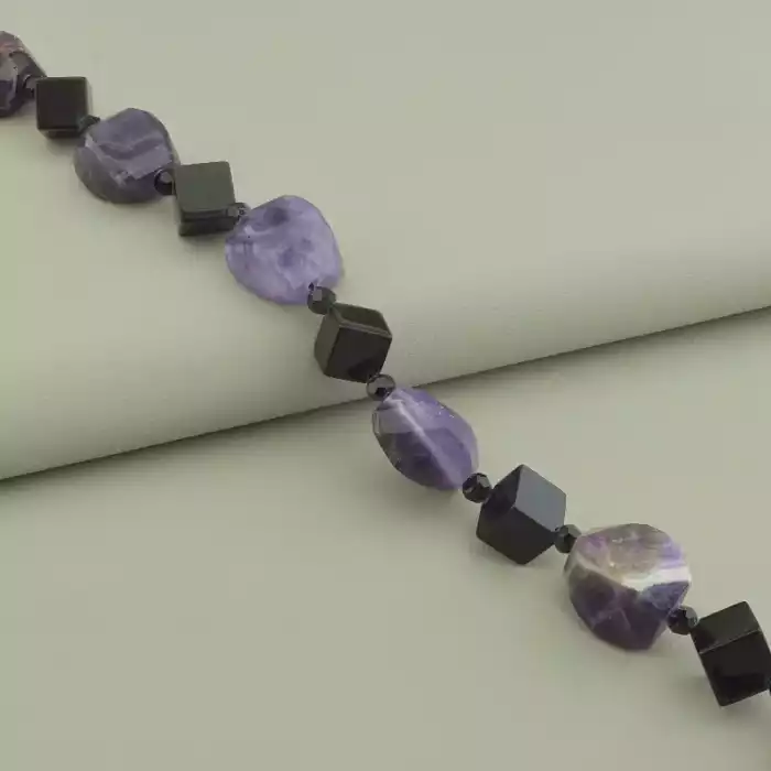🏷️️ Намисто Аметист, Агат, Гірський кришталь 80 см ss_54454