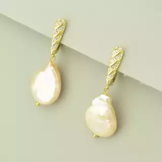 Сережки з англійським замком Перли (позолота 18к лимонна)