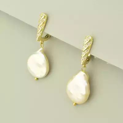 🏷️️ Сережки з англійським замком Перли (позолота 18к лимонна) F-102100