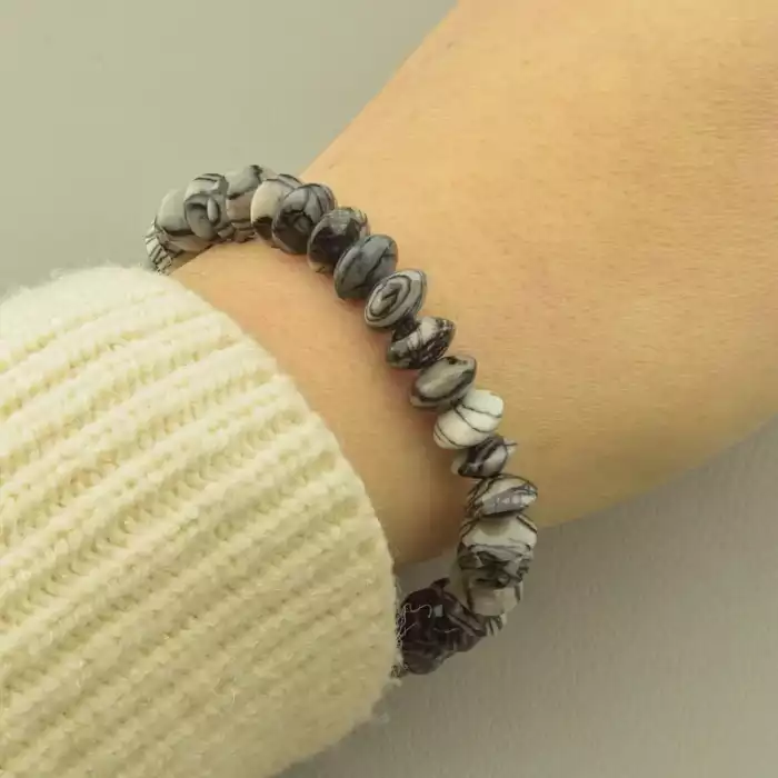 🏷️️ Браслет резинка з яшмою на гумці (18 см, сіро-чорний) ss_104698