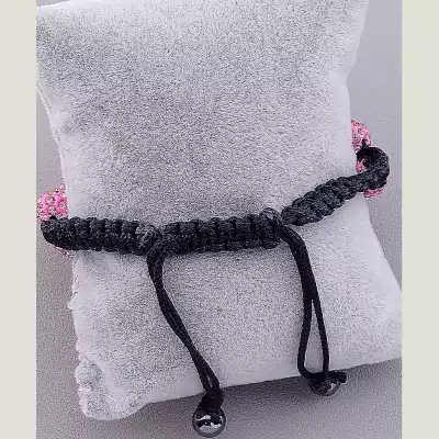 🏷️️ Браслет Шамбала Crystal 17 см (рожевий, чорний) F-10155