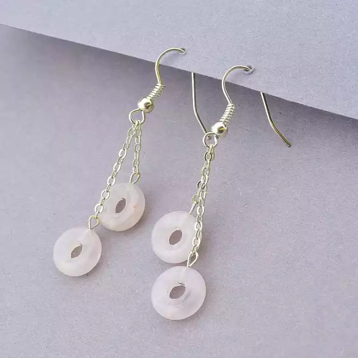 🏷️️ Сережки довгі петля Рожевий кварц F-106325