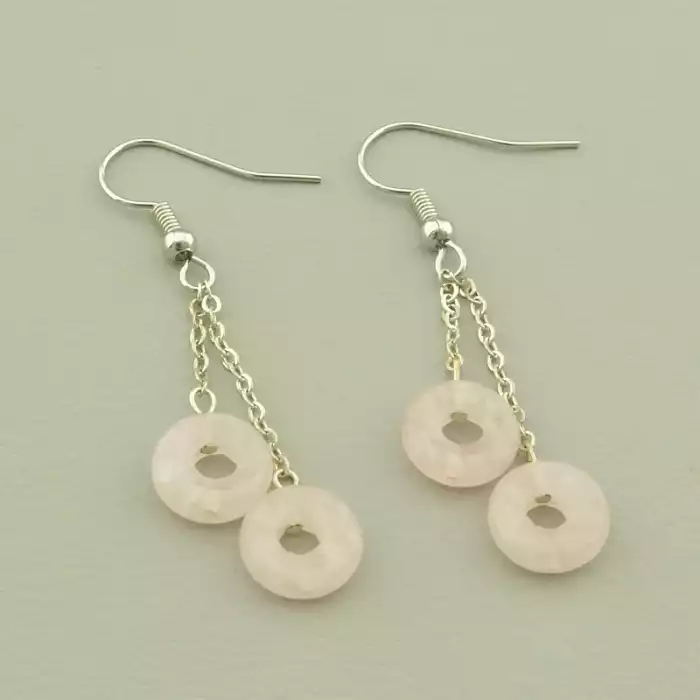 🏷️️ Сережки довгі петля Рожевий кварц F-106325