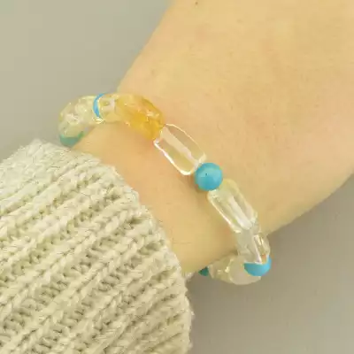 🏷️️ Браслет резинка Цитрін, Агат 18 см. F-98816