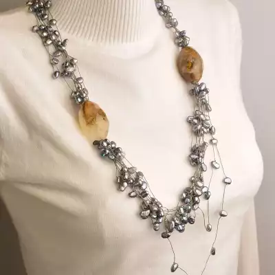 🏷️️ Намисто Перли, Халцедон 70 см F-86116