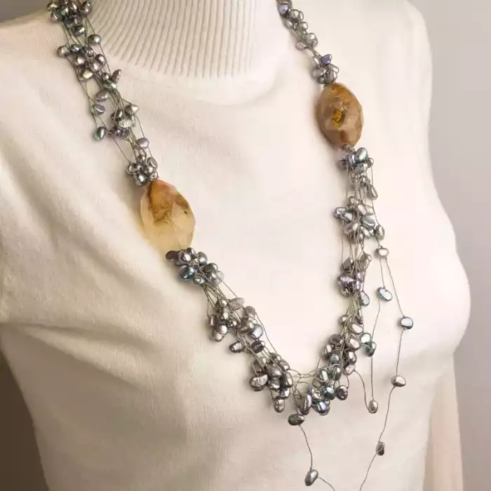 🏷️️ Намисто Перли, Халцедон 70 см ss_86116