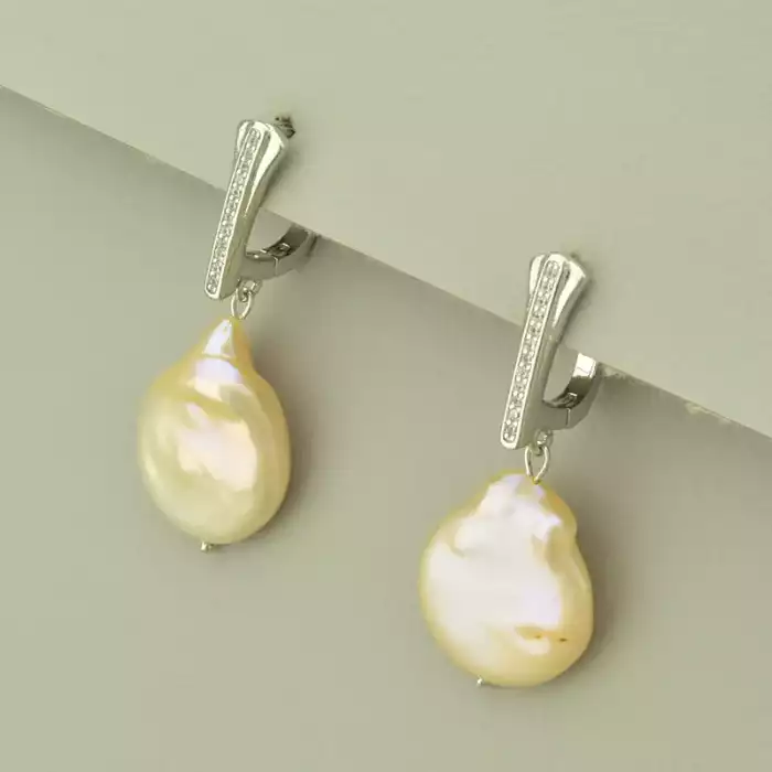 🏷️️ Сережки класичні з англійським замком Перли (родій) ss_102101