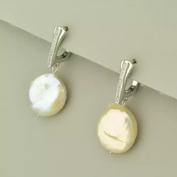 🏷️️ Сережки класичні з англійським замком Перли (родій) ss_102101