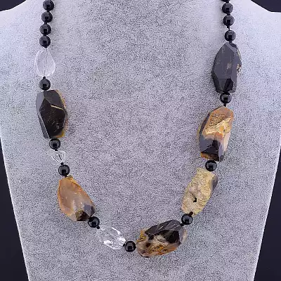 🏷️️ Намисто Агат, Гірський кришталь, Яшма 63 см F-79273