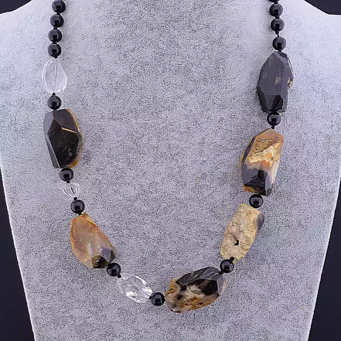 🏷️️ Намисто Агат, Гірський кришталь, Яшма 63 см ss_79273
