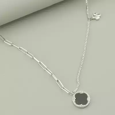 🏷️️ Підвіска чотирилисник конюшина Saiya Ван Кліф емаль 60 см (родій) F-96891