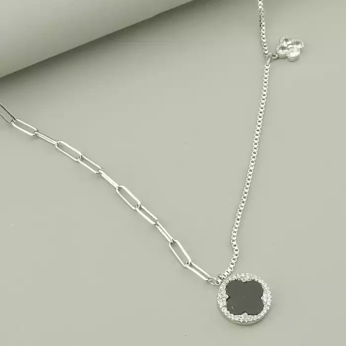 🏷️️ Підвіска чотирилисник конюшина Saiya Ван Кліф емаль 60 см (родій) ss_96891