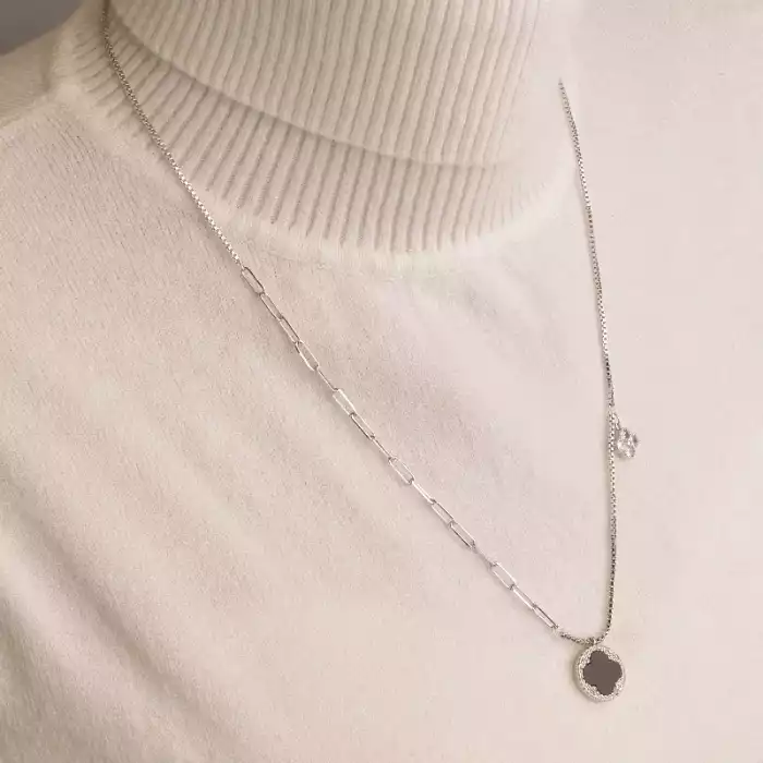 🏷️️ Підвіска чотирилисник конюшина Saiya Ван Кліф емаль 60 см (родій) ss_96891