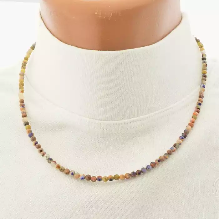 🏷️️ Підвіска з содаліту і яшми (44 см, позолота 18к, синій і коричневий, грановані камені) ss_104799