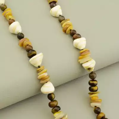 🏷️️ Намисто коротке Тигрове око, Перламутр, Мушля 42 см F-105717