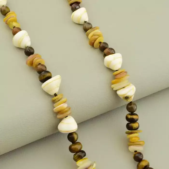 🏷️️ Намисто Тигрове око, Перламутр, Мушля 42 см ss_105717