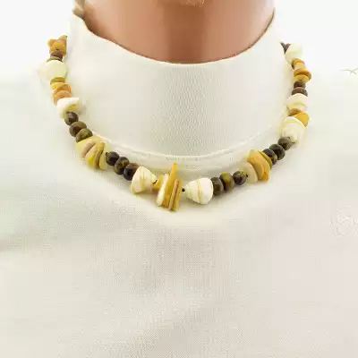 🏷️️ Намисто коротке Тигрове око, Перламутр, Мушля 42 см F-105717