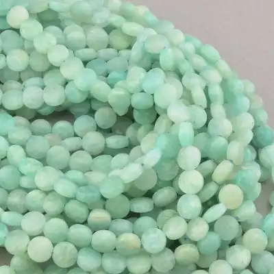 🏷️️ Намистини Амазонит 39 см на нитці (натуральне каміння, без застібки) грановані F-84171