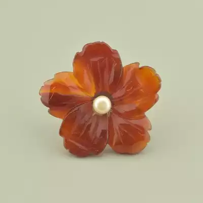 🏷️️ Каблучка квітка Сердолік, Перли F-100998