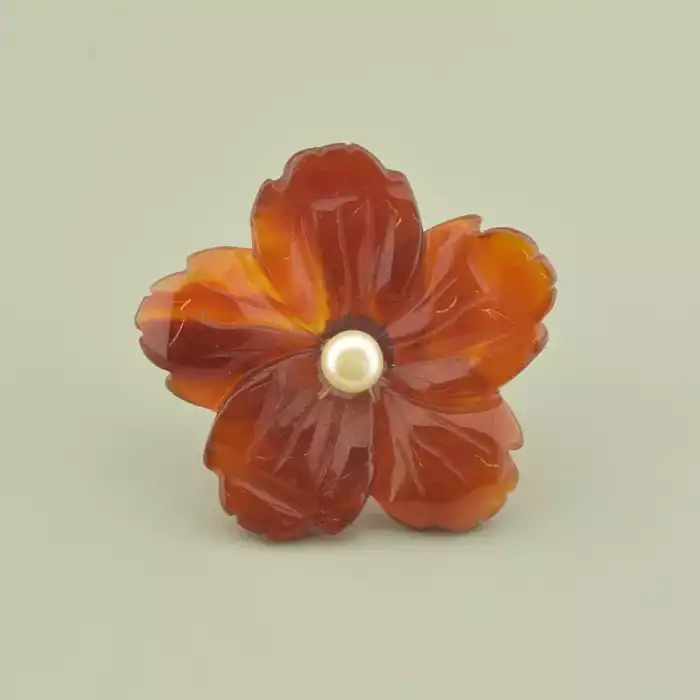 🏷️️ Каблучка квітка Сердолік, Перли ss_100998