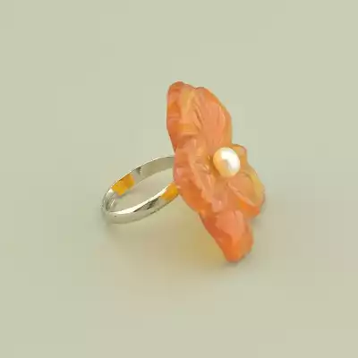 🏷️️ Каблучка квітка Сердолік, Перли F-100998