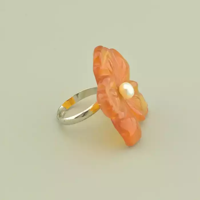 🏷️️ Каблучка квітка Сердолік, Перли ss_100998