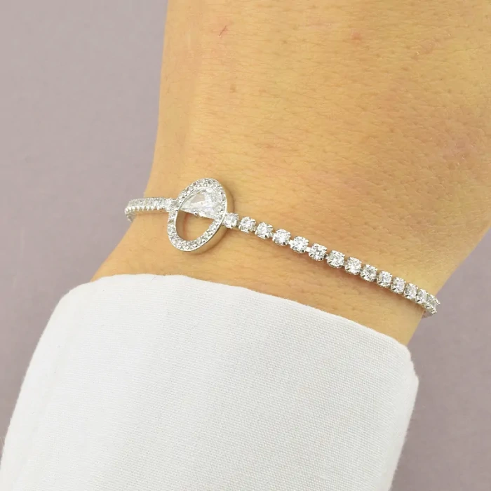 🏷️️ Браслет регульований Saiya Фіаніт 17 см (родій) ss_76636