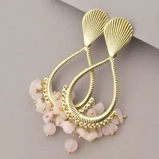 Сережки пусети Stainless Steel Рожевий кварц