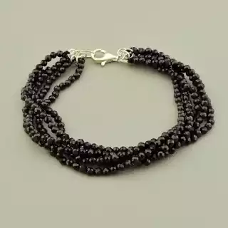 Браслет Шпінель (19 см, карабін, срібло 925, кульковий, чорний)