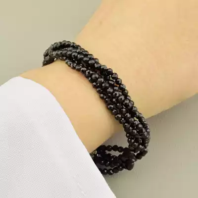 🏷️️ Браслет Шпінель (19 см, карабін, срібло 925, кульковий, чорний) F-104900