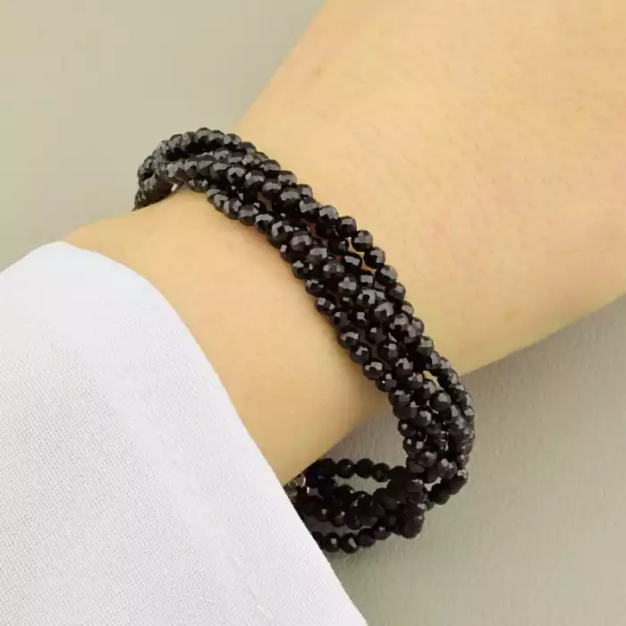 🏷️️ Браслет Шпінель (19 см, карабін, срібло 925, кульковий, чорний) ss_104900