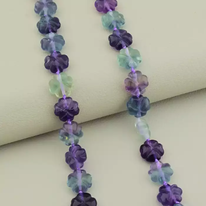 🏷️️ Намисто флюорит (45 см, карабін, сталь, 12х12 мм, фіолетовий, зелений, срібний) ss_105209