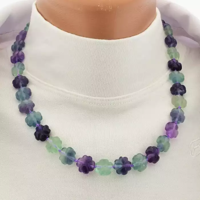 🏷️️ Намисто флюорит (45 см, карабін, сталь, 12х12 мм, фіолетовий, зелений, срібний) ss_105209