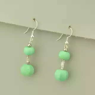 Сережки висюльки петля бірюза (45х10 мм, метал, з петлею, зелений, срібний)