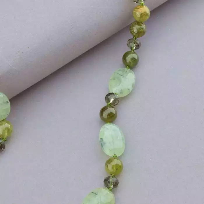 🏷️️ Намисто Пренит, Гранат, Чеський кришталь 54 см. (срібло 925 проба) ss_91036