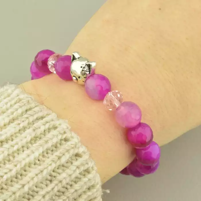 🏷️️ Браслет резинка Агат, Чеський кришталь 17 см. ss_98818