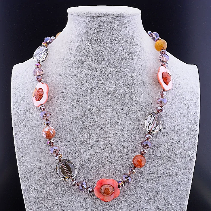 🏷️️ Намисто Агат, Чеський кришталь, Перламутр 57 см ss_83272