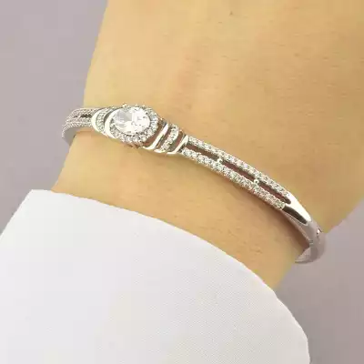 🏷️️ Браслет шарнірний Xuping Фіаніт 17 см (родій) F-74383