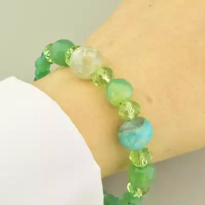 🏷️️ Браслет резинка Агат, Чеський кришталь 20 см. F-102003