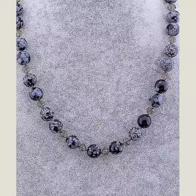 🏷️️ Намисто Обсідіан, Чеський кришталь 55 см F-77825