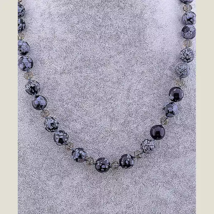 🏷️️ Намисто Обсідіан, Чеський кришталь 55 см ss_77825