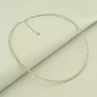 Намисто з раухтопазом (грань, 43 см, сірий, сріблястий, карабін)