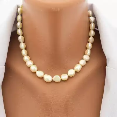 🏷️️ Намисто з перлин (40 см, молочний, срібний, сталь) F-105103