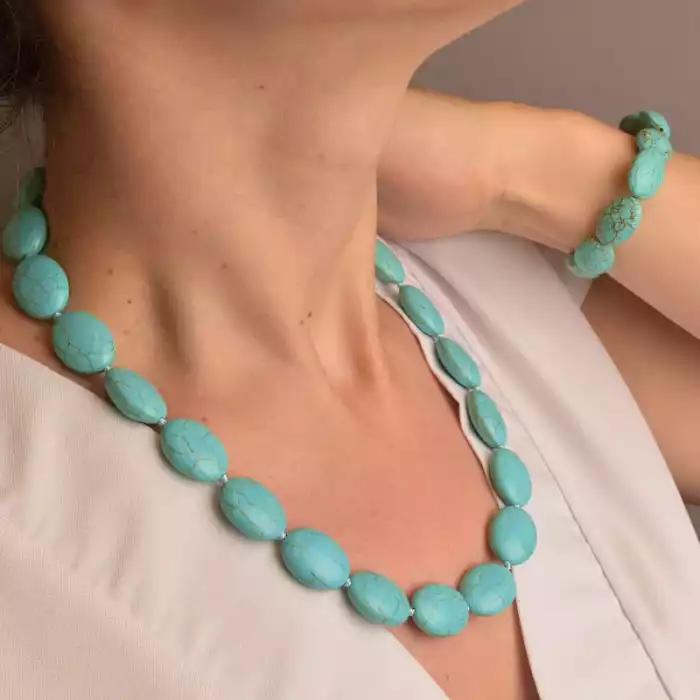 🏷️️ Намисто+Браслет Бірюза 47 см F-105515