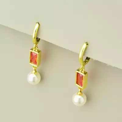 Сережки Фіаніт 40х8мм. (позолота 18к лимонна)